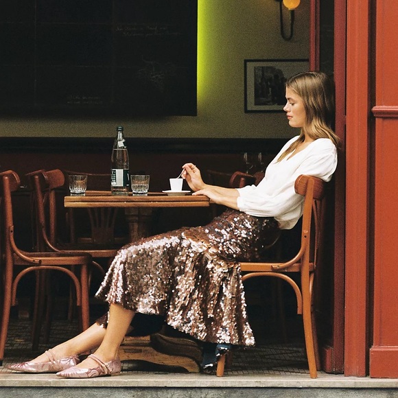 Anthropologie x Dhruv Kapoor Sequin Midi Skirt Rose Gold Mauve Blue Size 4 - Picture 2 of 5